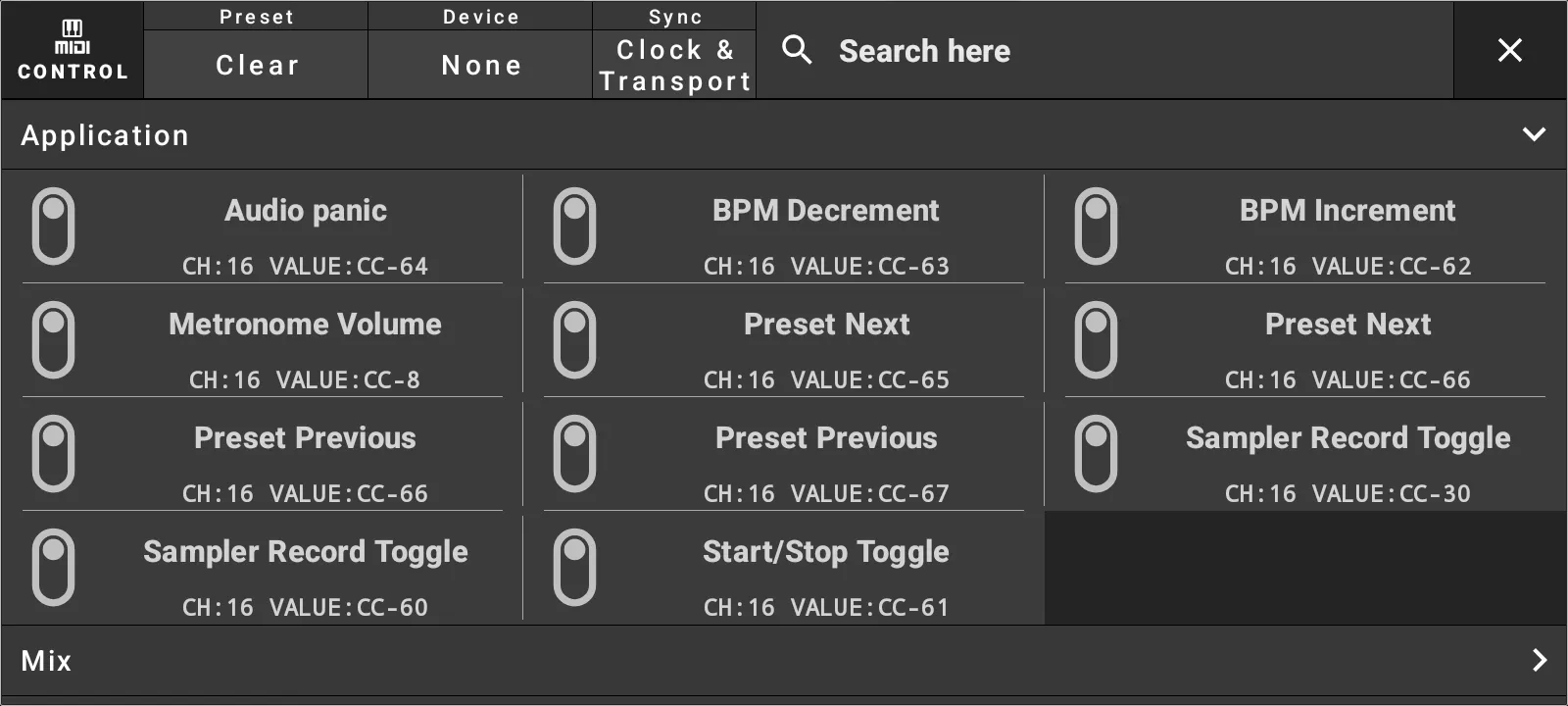 MIDI control